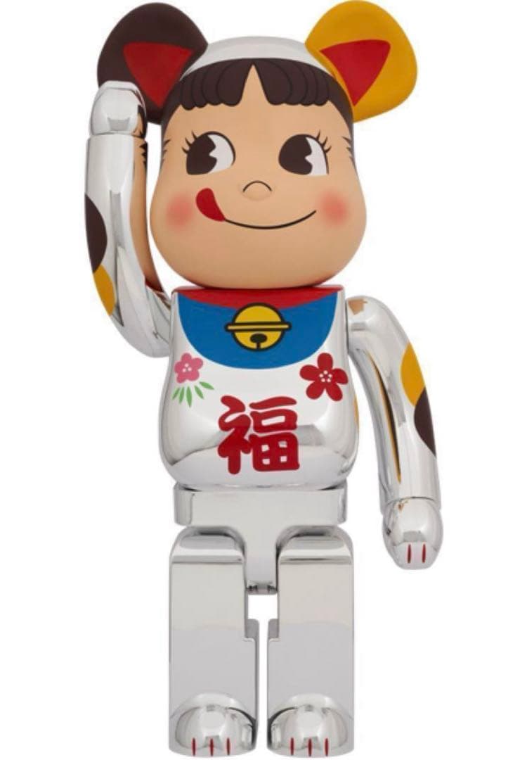 ベアブリック　招き猫 ペコちゃん 福 銀メッキ 1000％