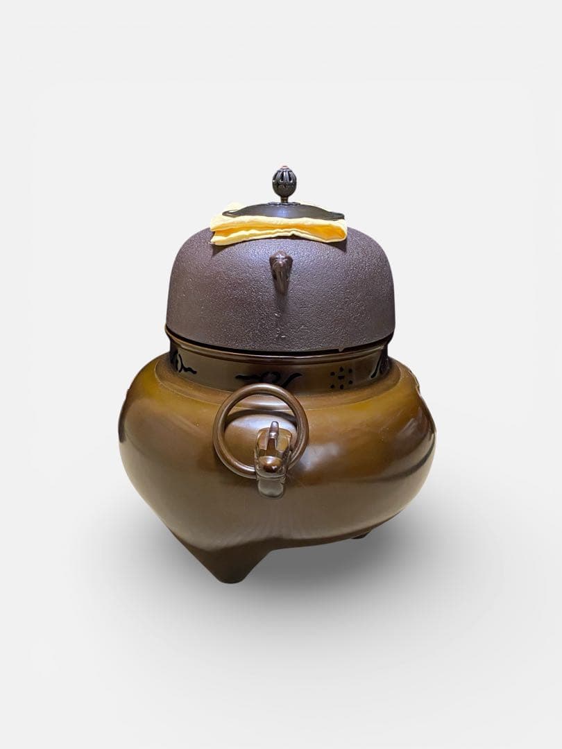 ◆唐銅 鬼面風炉 一ノ瀬宗也 釜師 佐藤清光 美品 共箱 茶道具