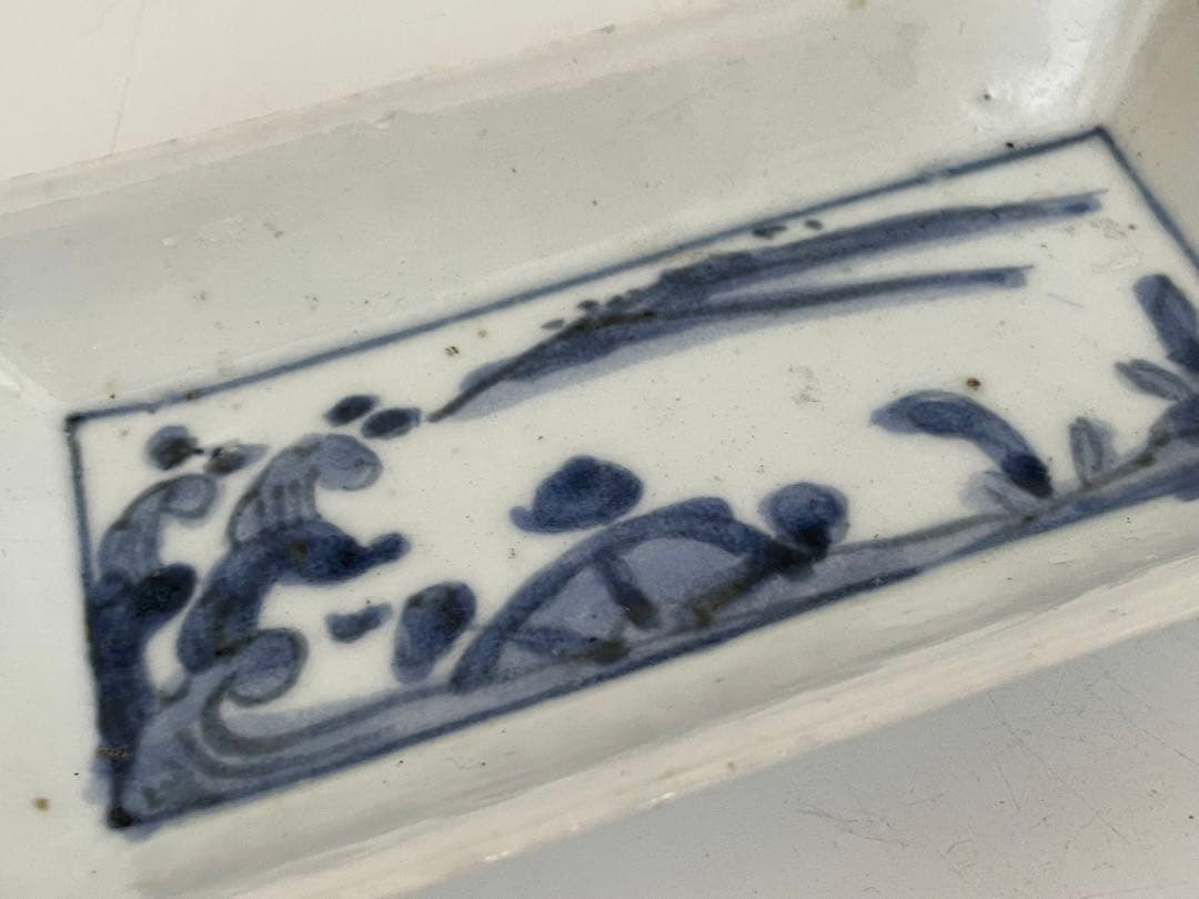 骨董　アンティーク　古伊万里　染付　水車波文様　長方皿　長皿　料理　懐石　2枚