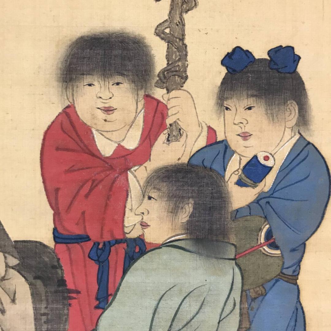 模写/熊代熊斐/寿老人図/人物図/鶴亀図/祝掛軸/横物/掛軸☆宝船☆AH-647