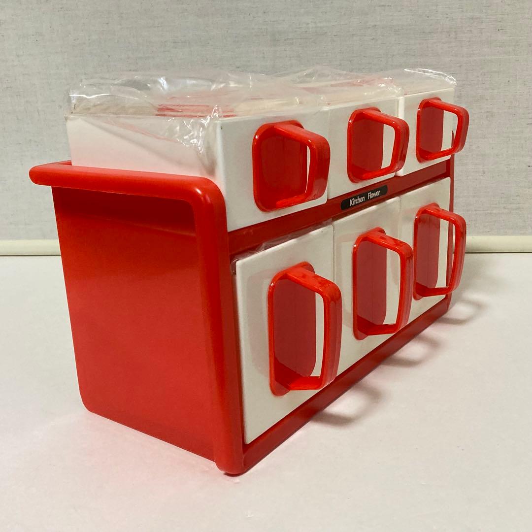 調味料ラック ケース 容器 2段 オレンジ 花柄 ポップ 昭和レトロ 新品