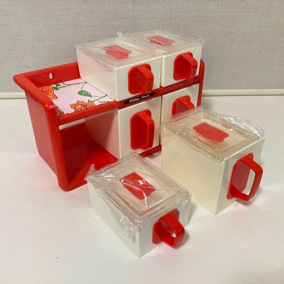 調味料ラック ケース 容器 2段 オレンジ 花柄 ポップ 昭和レトロ 新品