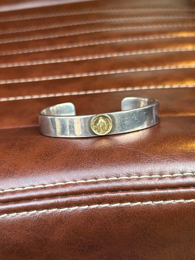 シルバー925×k18 平打ちバングル　マリア　18金