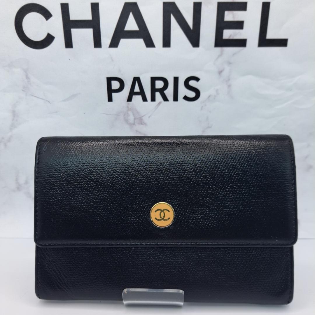 レア　CHANEL　ココボタン　コンパクト　ブラック　 二つ折り財布　財布