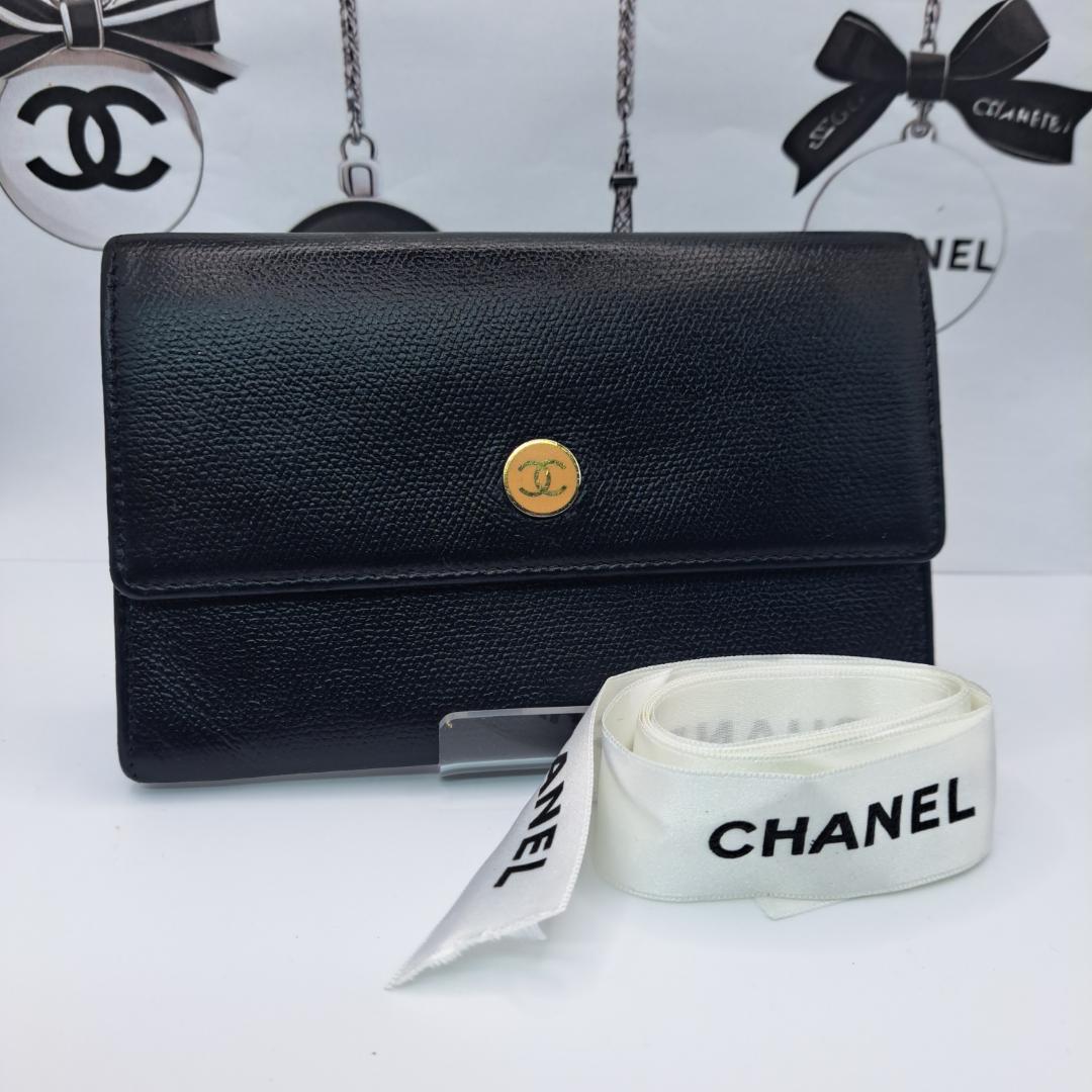 レア　CHANEL　ココボタン　コンパクト　ブラック　 二つ折り財布　財布