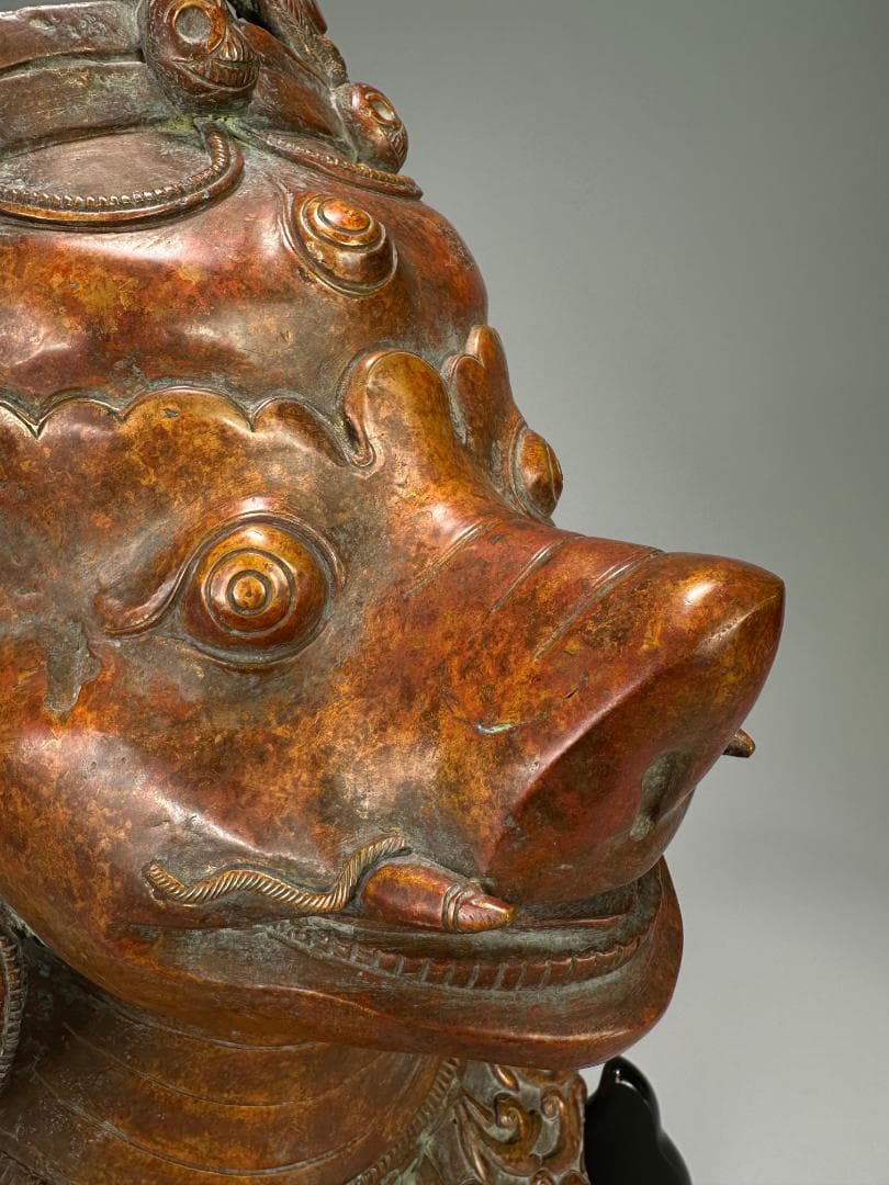 仏教美術　18世紀頃喜馬拉雅仏教　ヒマラヤ銅製面具　ヴァラーハ像　婆利迦古物保証