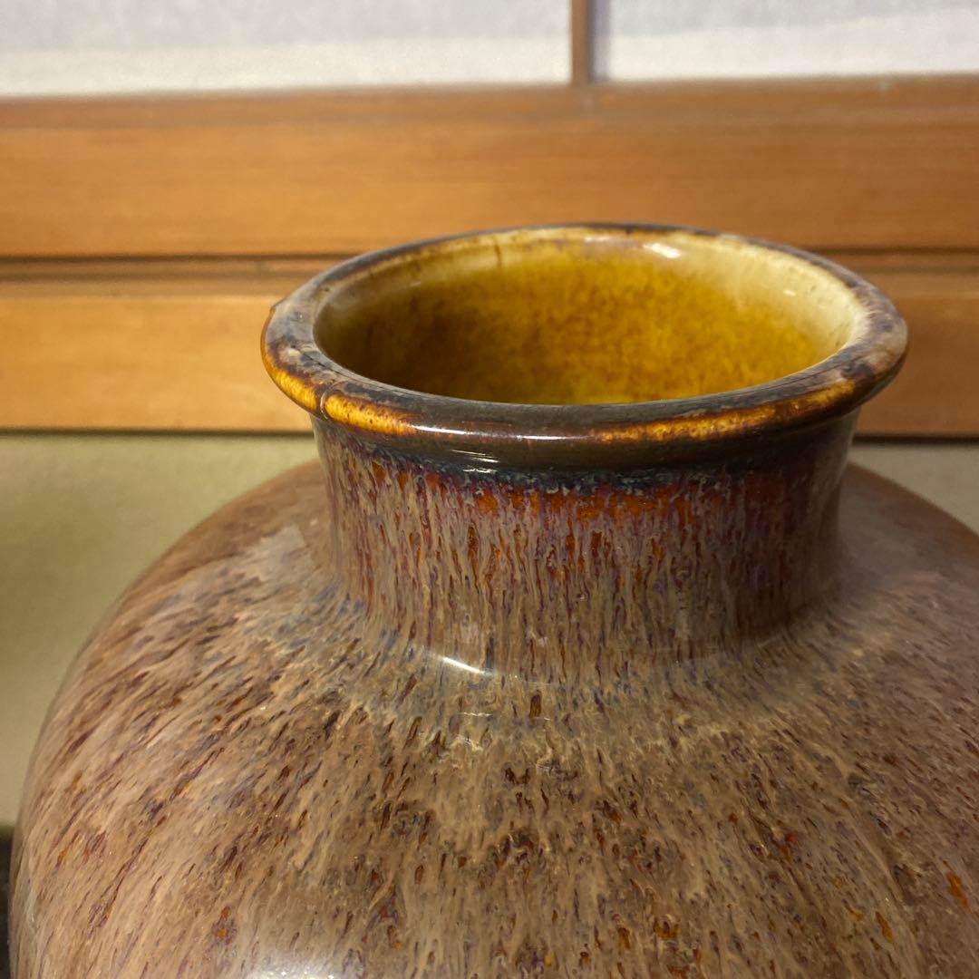 中国　古玩　孔雀釉赤壺花瓶27cm16cm