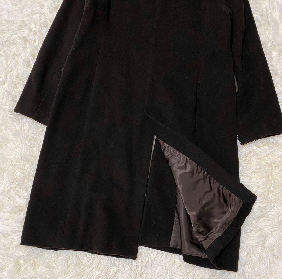 【美品】23区　ウール　ステンカラーコート　ファー付き　大きいサイズ　濃ブラウン