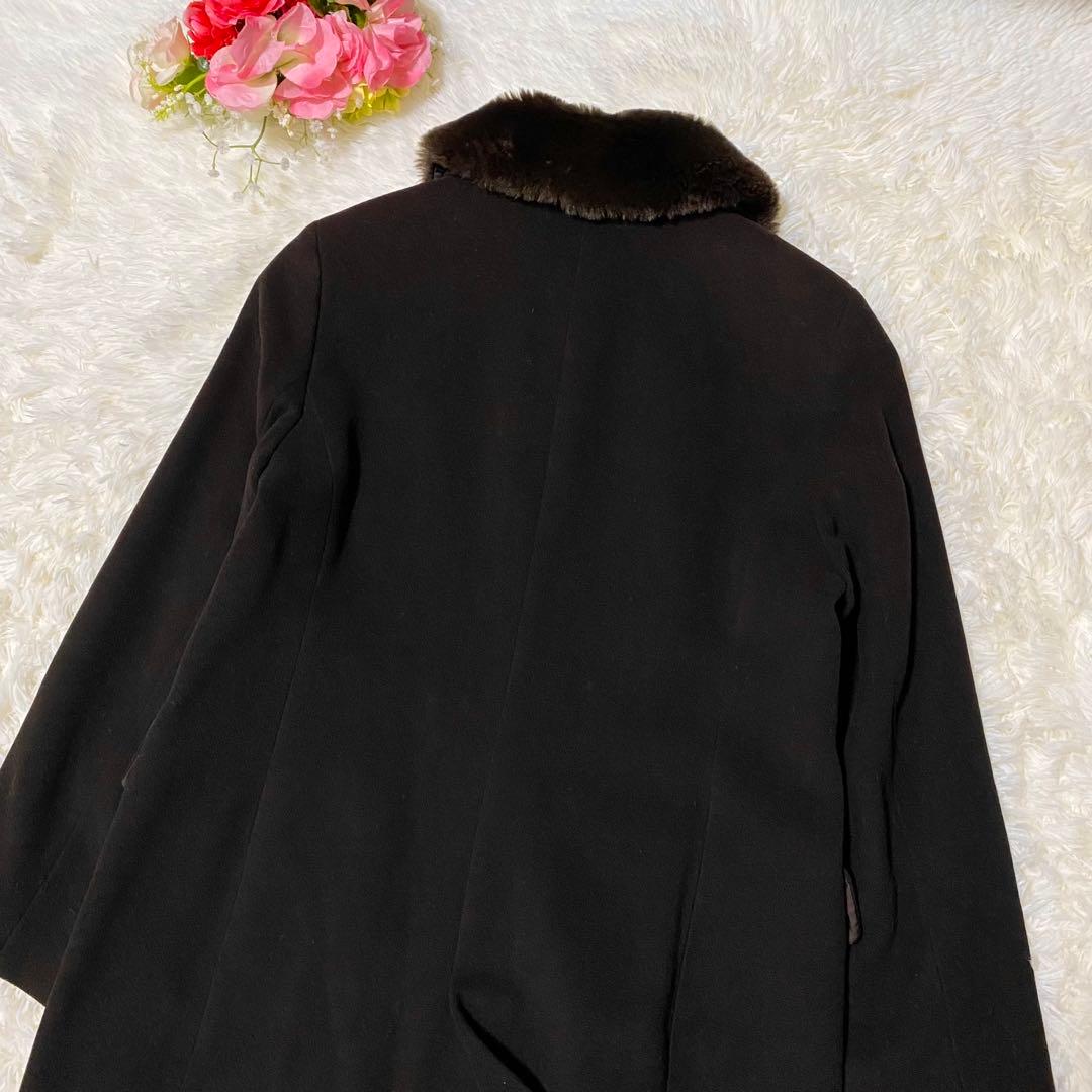 【美品】23区　ウール　ステンカラーコート　ファー付き　大きいサイズ　濃ブラウン