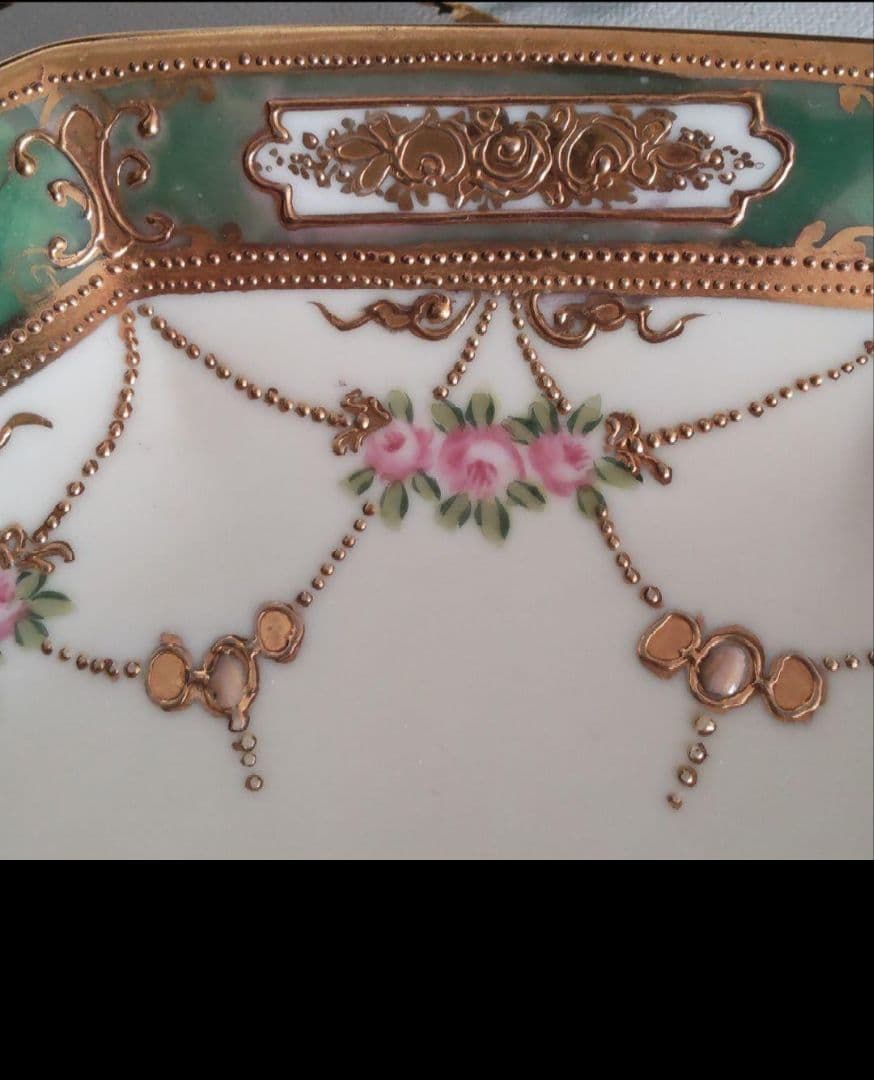 新春セール~1/31オールドノリタケ 希少 手付き八角形の薔薇の花柄皿