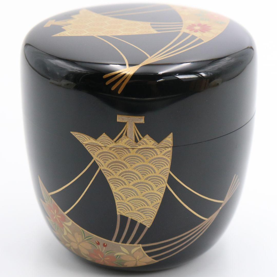 鈴木光入作 扇舟蒔絵 大棗 内銀溜 茶道具 共箱　DB788　N2