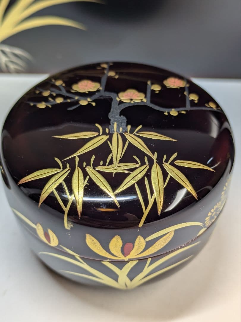 茶箱　梅笹文様　茶道具　平棗　茶せん筒　香合　骨董　光琳蒔絵　輪島塗