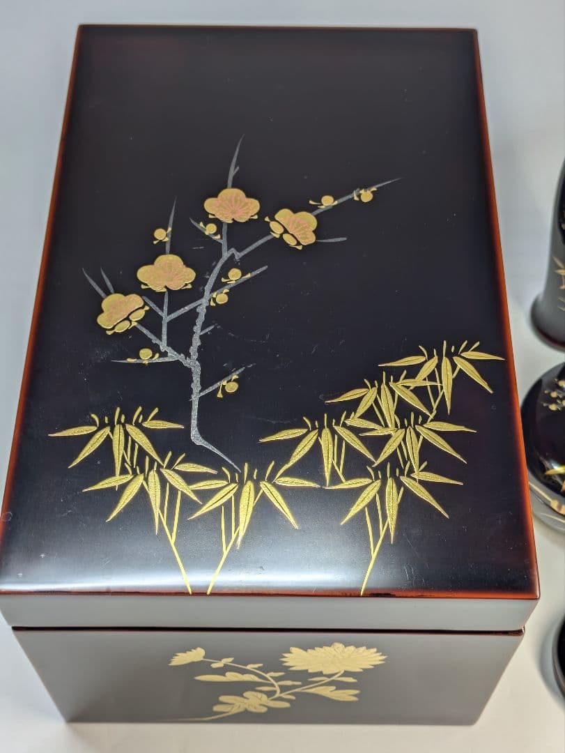 茶箱　梅笹文様　茶道具　平棗　茶せん筒　香合　骨董　光琳蒔絵　輪島塗