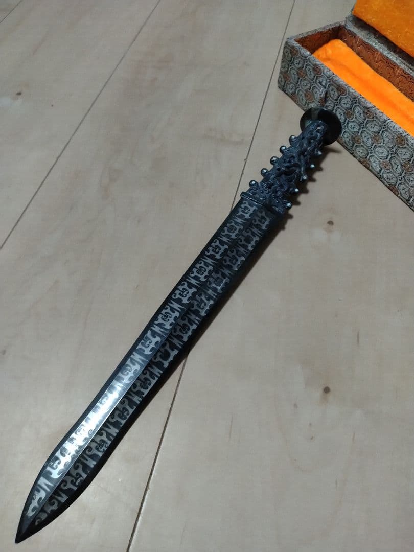 【レプリカ】古銅風 青銅剣風 中国 古美術 工芸品 約40cm 模造刀 希少