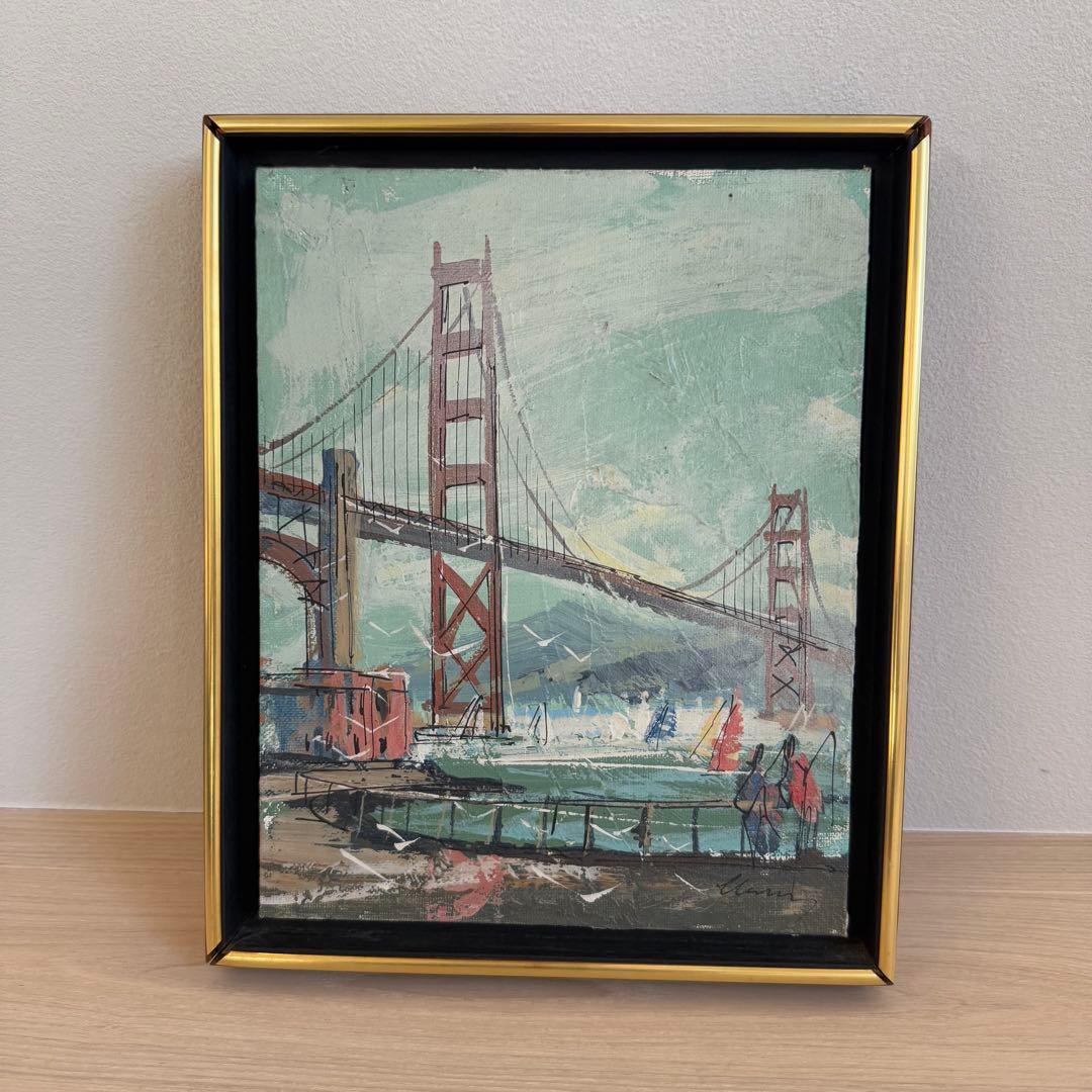 【お値下げ】ヴィンテージ アクリルペイント ゴールデンゲートブリッジ 風景画