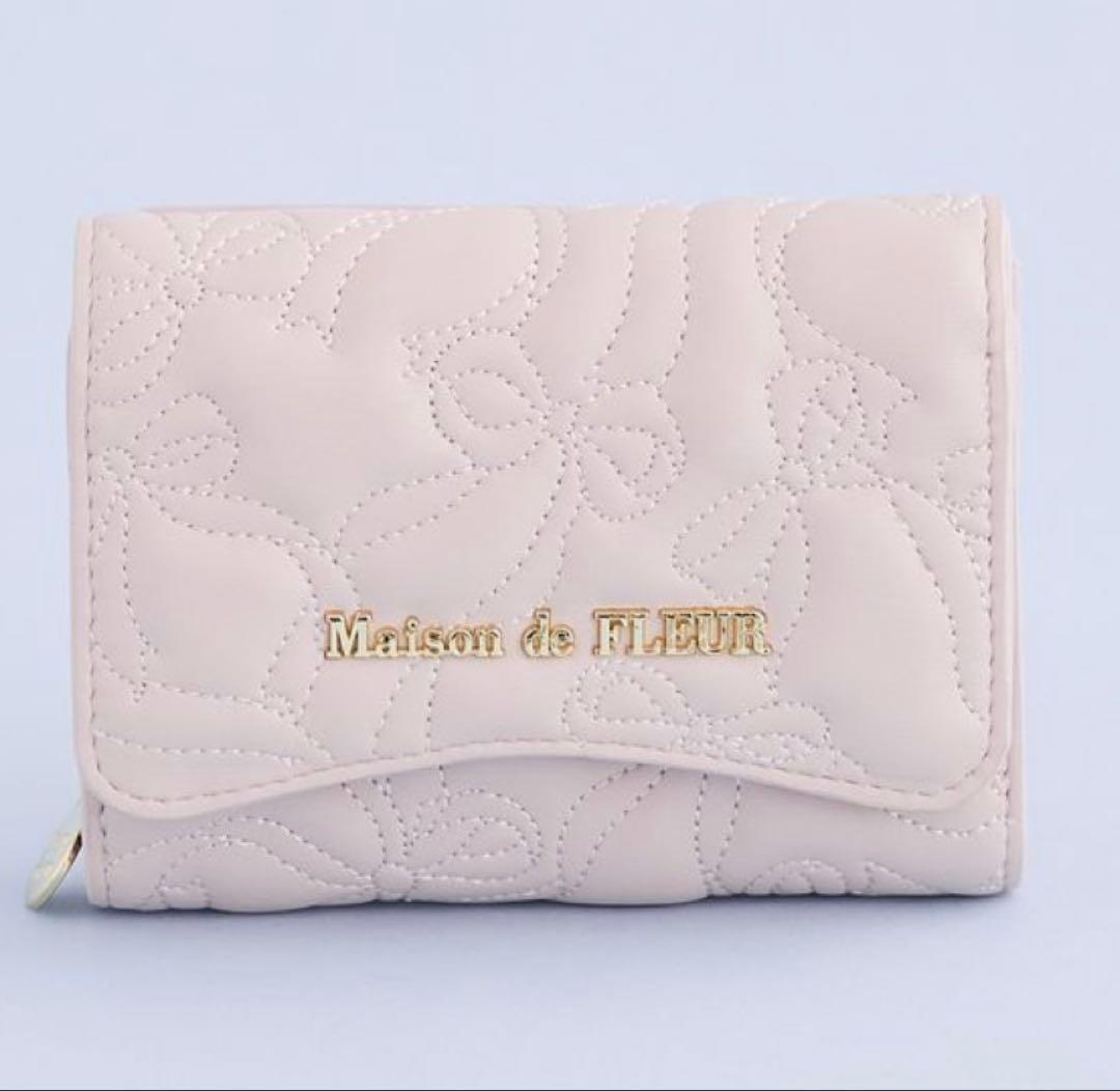 MaisondeFLEURリボンキルティングウォレット ピンク メゾンドフール
