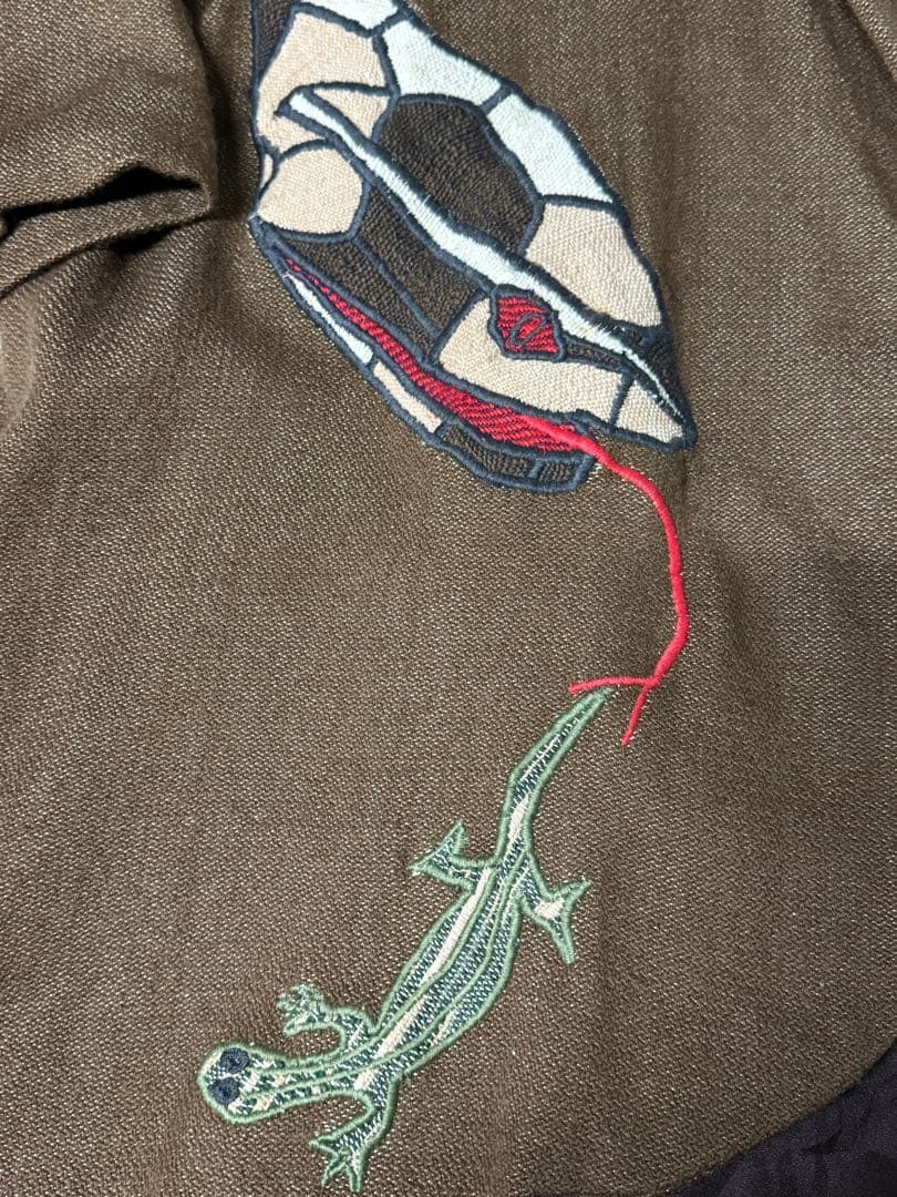 60s 70s アメリカ古着 ガウンコート ロングジャケット 刺繍 トカゲ 蛇