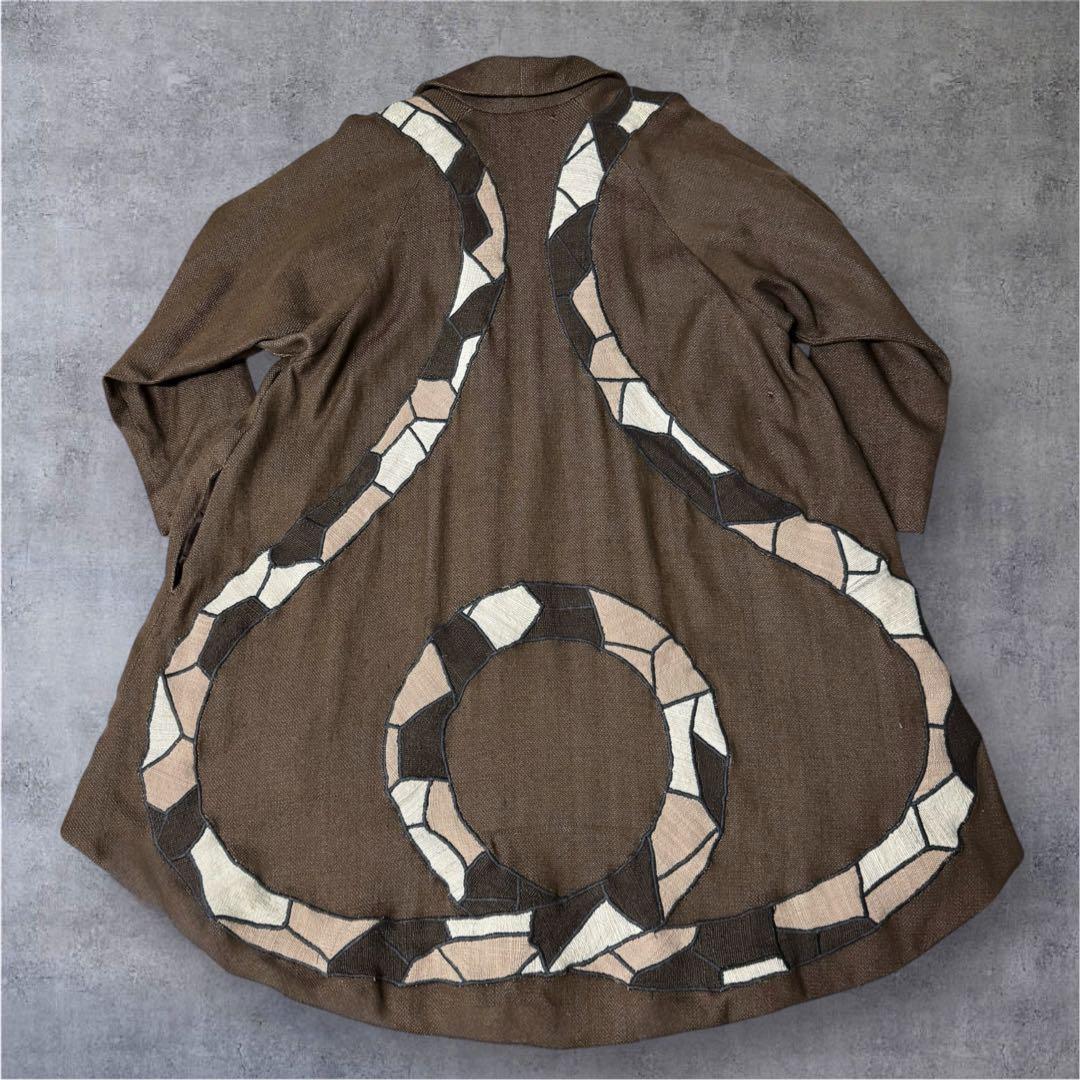 60s 70s アメリカ古着 ガウンコート ロングジャケット 刺繍 トカゲ 蛇