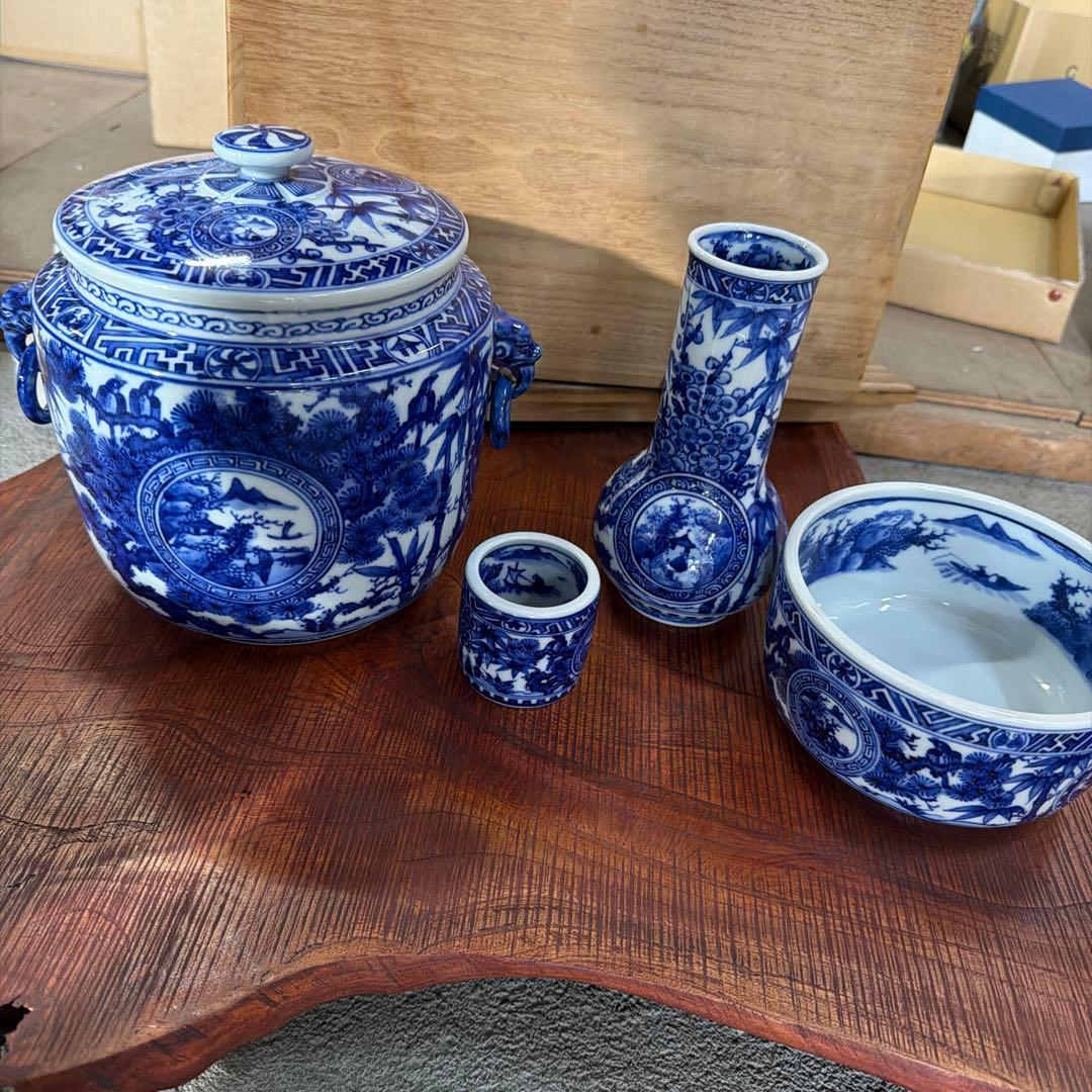 真葛 宮川 香齋 作　皆具セット　染付　共箱