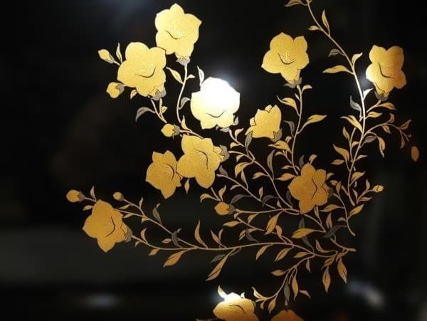 真黒蝋色塗 饅頭盆 桔梗蒔絵 金蒔絵 塗師「表哲」本漆器 時代物 骨董 美品