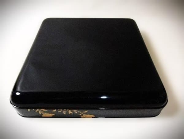 真黒蝋色塗 饅頭盆 桔梗蒔絵 金蒔絵 塗師「表哲」本漆器 時代物 骨董 美品