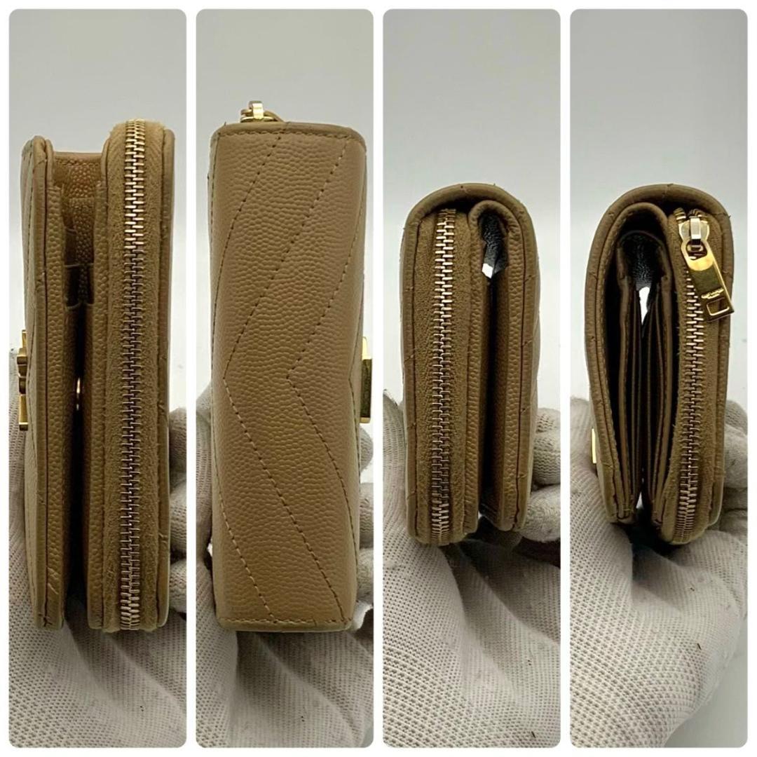 鑑定済み 美品 サンローラン 財布 カサンドラ YSL コンパクト キャメル