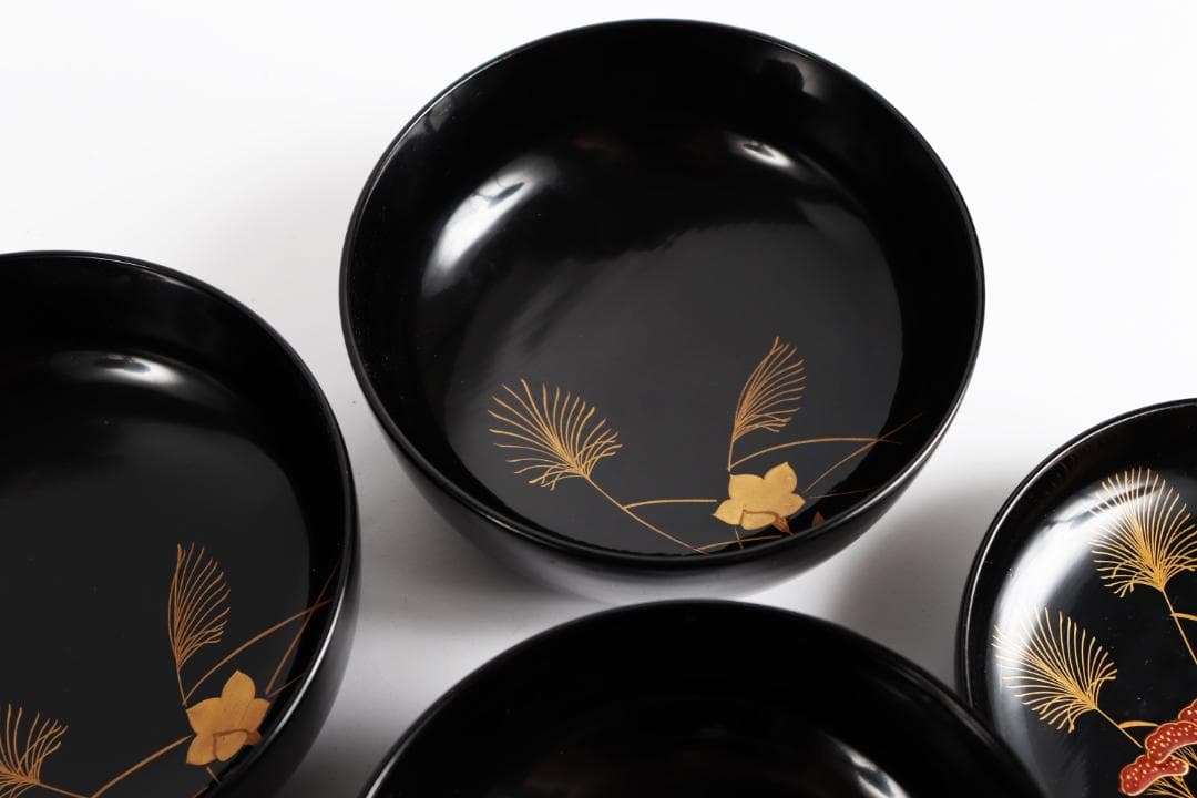 木製漆器 花蝶蒔絵 吸物椀 五客 漆芸③