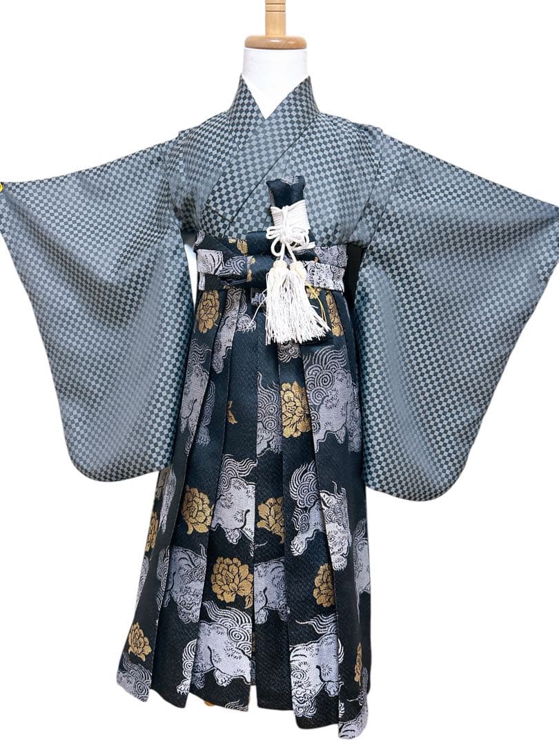 市松模様♡七五三　5歳　男の子　セット　一式　シンプル　黒　グレー