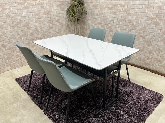 ダイニングテーブルセット　セラミック　４人掛け　WH / LBL　新品