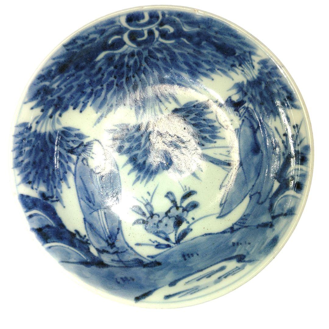 江戸後期　竹林の賢人染付膾皿　骨董品　惣菜　向付