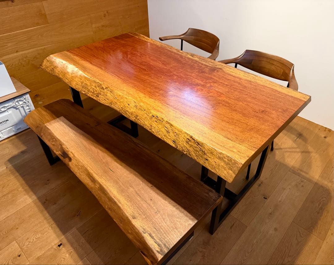 【引き取り限定】ブビンガ一枚板テーブル セット