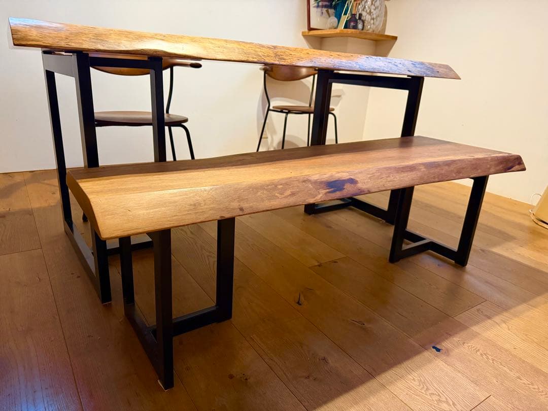 【引き取り限定】ブビンガ一枚板テーブル セット