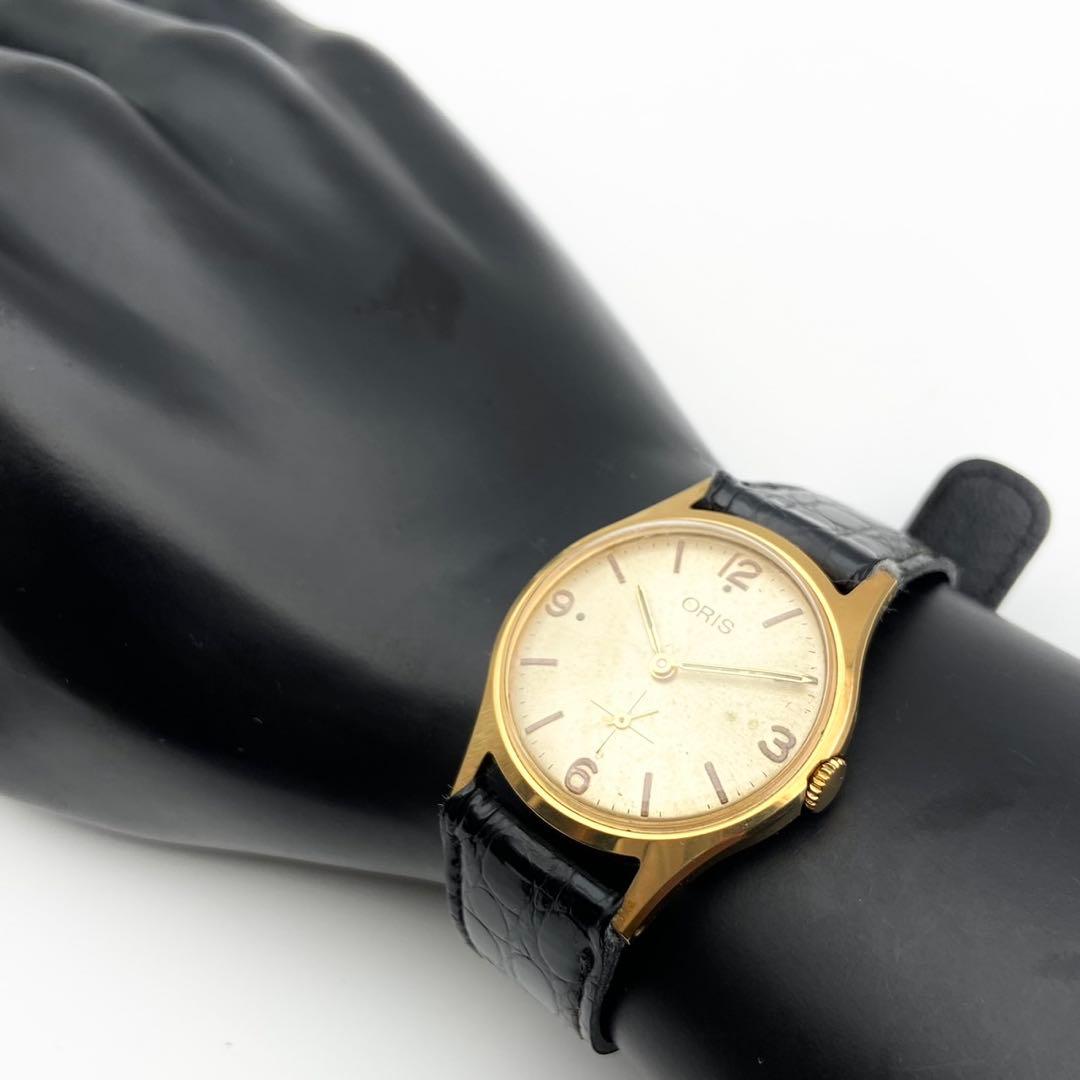 【稼働】ORIS スモセコ 手巻き時計 飛びアラビア数字 希少 ゴールド メンズ
