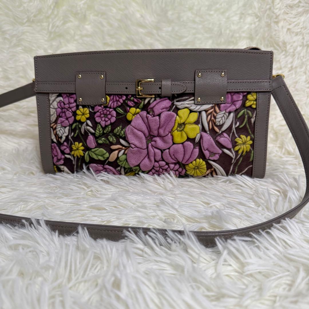 美品❕decobranche 花柄ショルダーバッグ グレー レザー