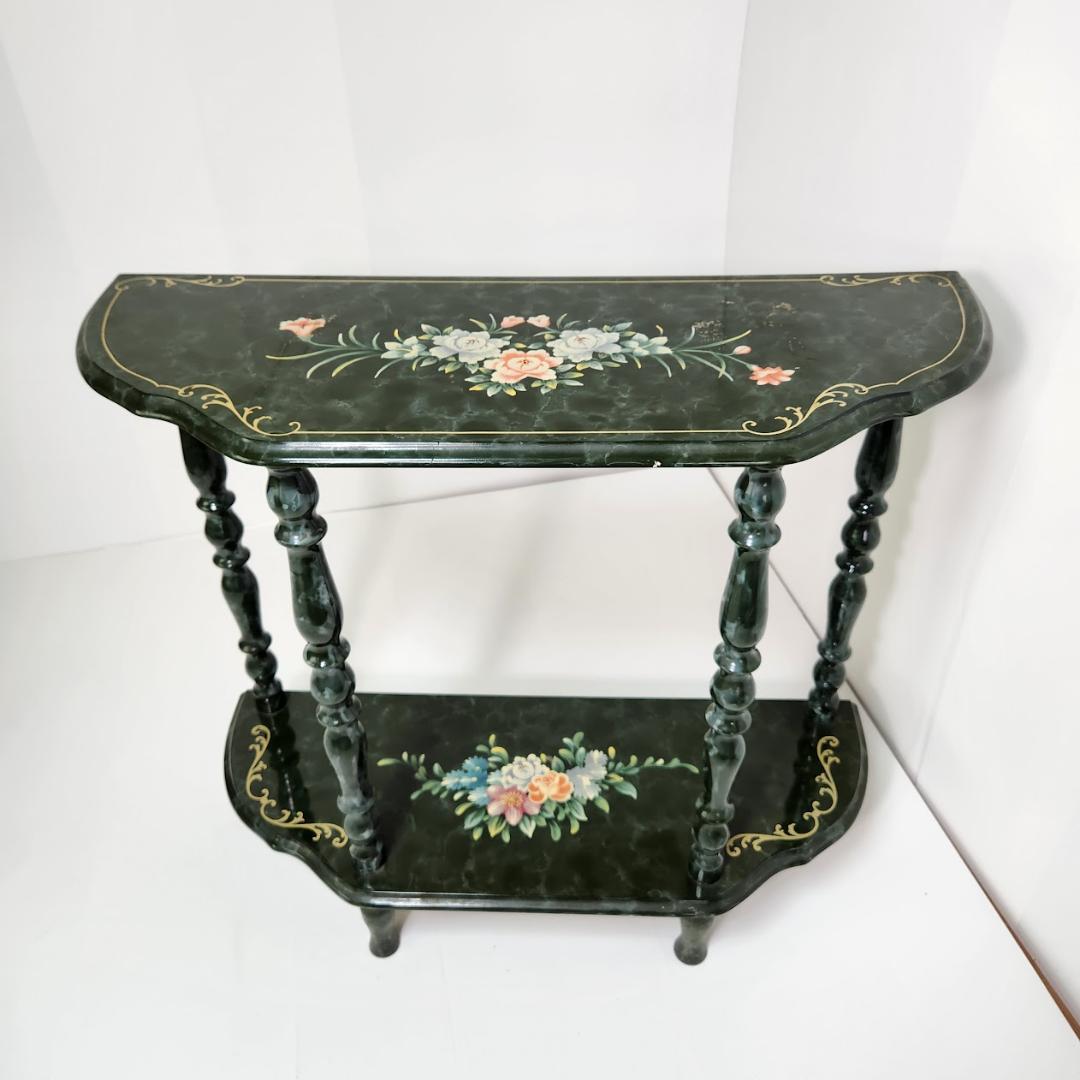 花柄ペイント アンティーク風コンソールテーブル 洋風クラシック家具