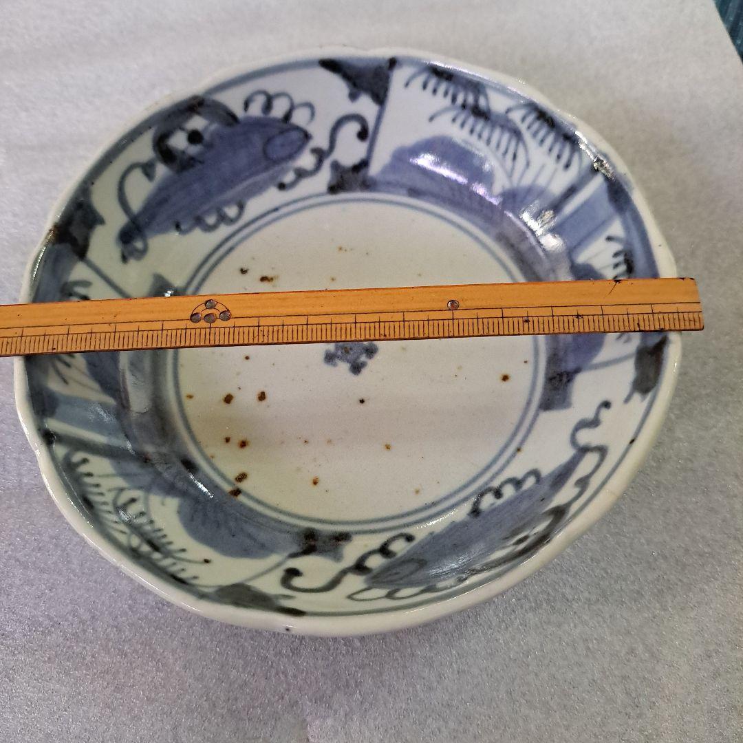 呉須　初期伊万里　食らわんか膳皿　呉須染付　五弁花　角福