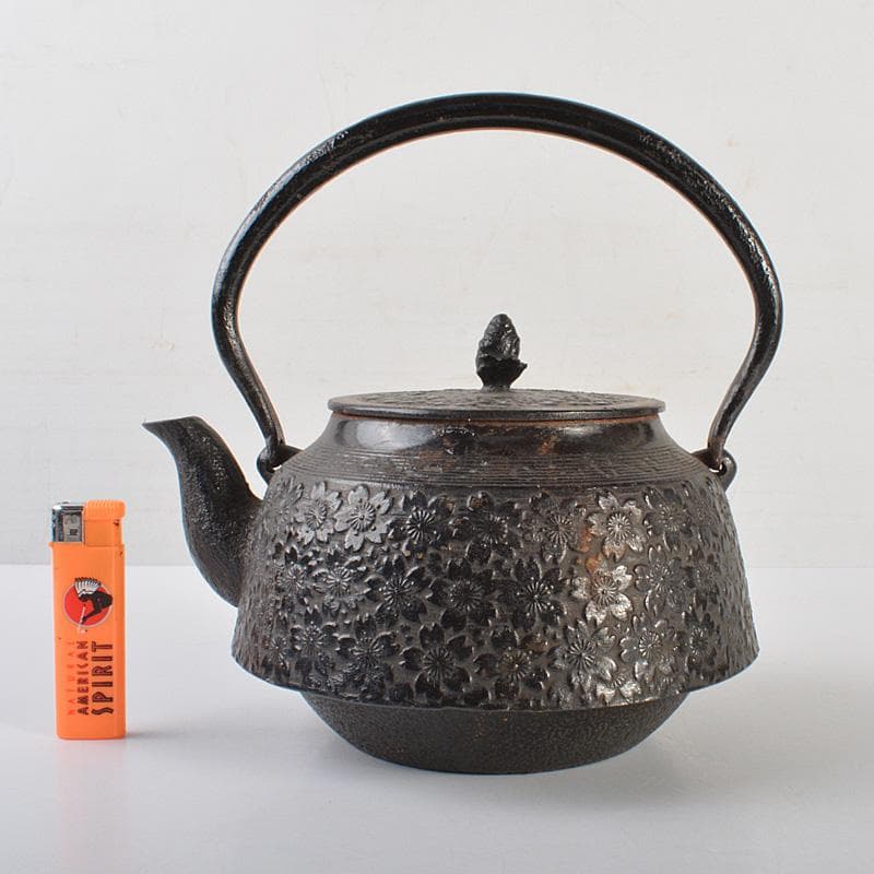 南部鉄器　桜文　鉄瓶　鉄釜　C　6418