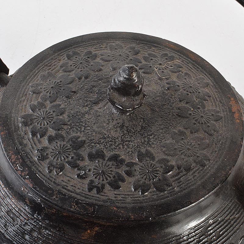 南部鉄器　桜文　鉄瓶　鉄釜　C　6418