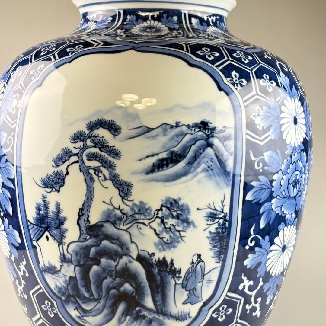 肥前 峯山 染付 大花瓶 高さ約45cm オブジェ 飾物 壷 壺 花器