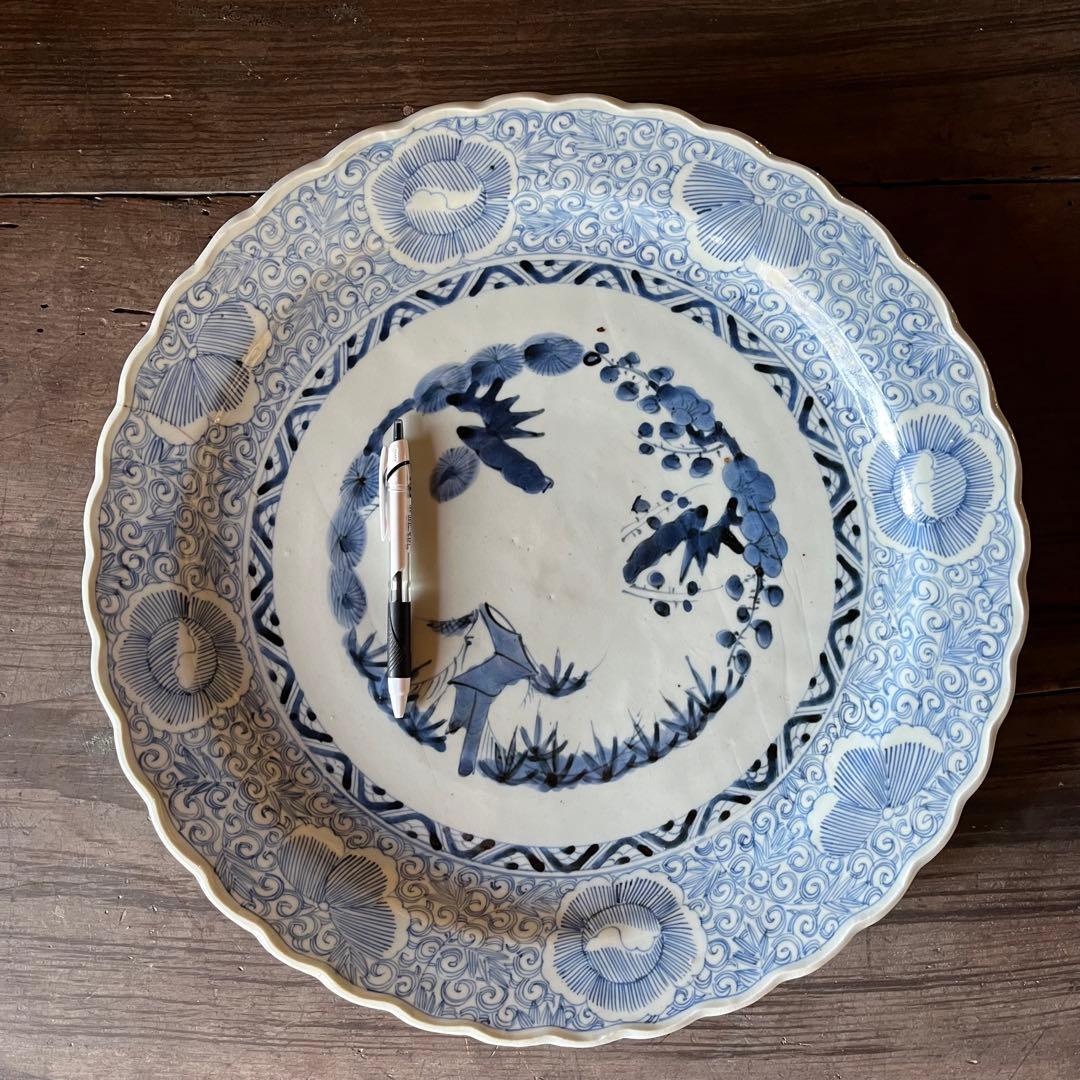 古伊万里　大皿　印判　染付　松竹梅　42cm