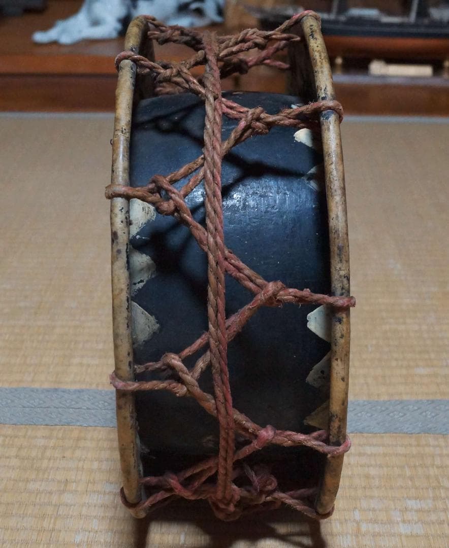明治昭和レトロ 和太鼓 締太鼓 附締太鼓 最大幅36ｃｍ バチ付き★時代物