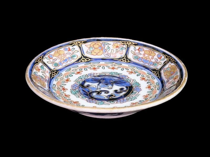 古伊万里　染錦　団龍紋に花の図　３寸皿　豆皿　手塩皿　２枚　E207AS-CPx