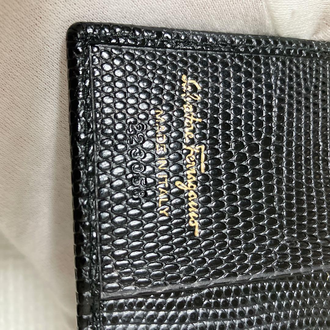 未使用　Salvatore Ferragamo レザーがま口三つ折り財布　黒