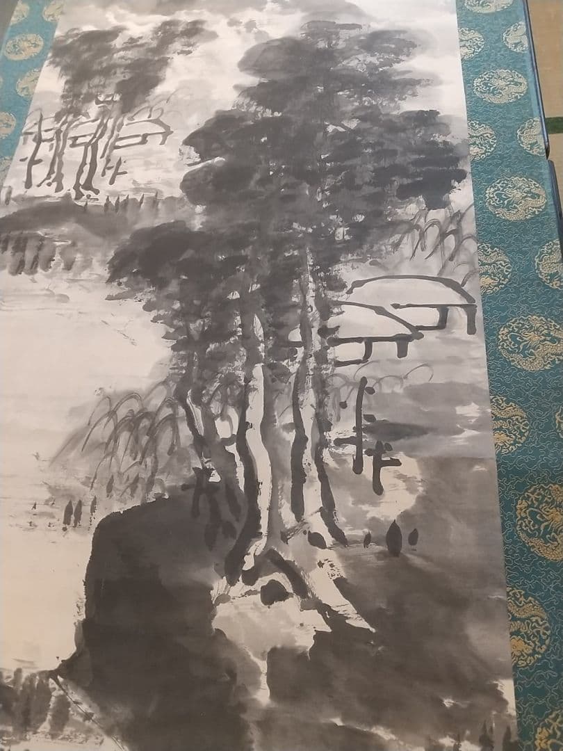 長条幅 頼山陽 山水「夏山深翠図」 掛け軸 超大幅 二重箱