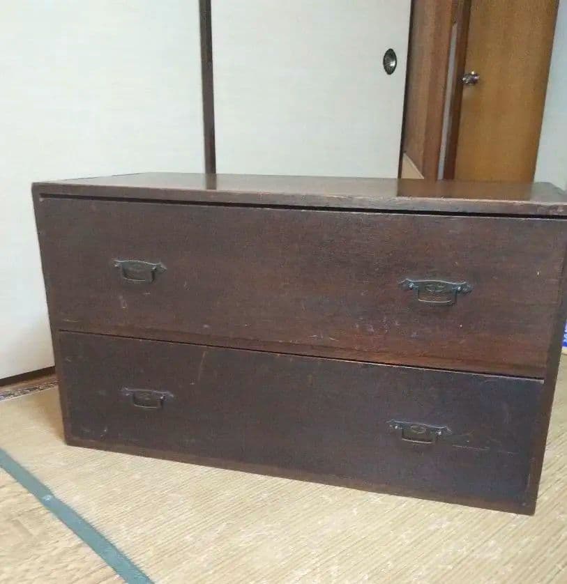木製引き出し　整理タンス 　箪笥　2段　昭和レトロ　和骨董　古家具　無垢材