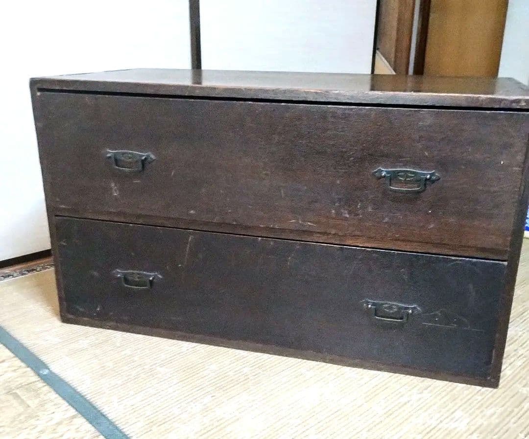 木製引き出し　整理タンス 　箪笥　2段　昭和レトロ　和骨董　古家具　無垢材