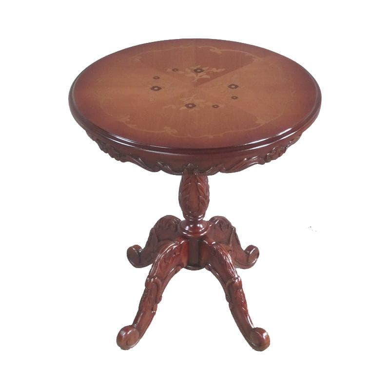 激安！　新品　マホガニー　円形　保護ガラス付　 花柄 　彫刻　猫脚　4本足