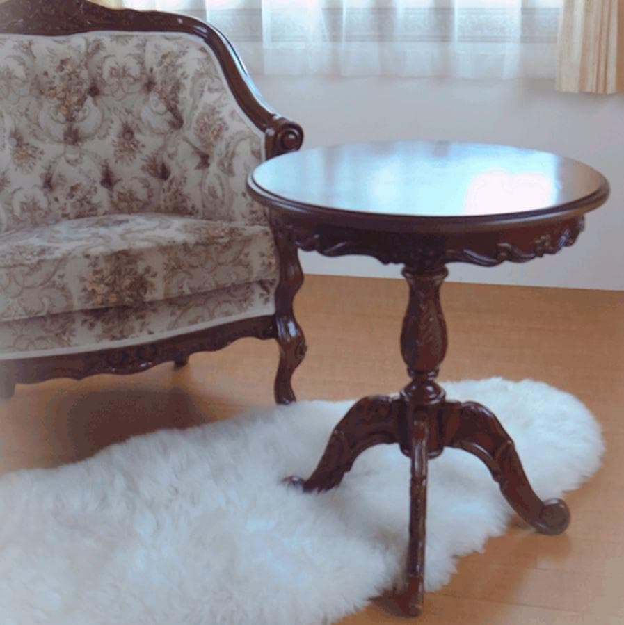 激安！　新品　マホガニー　円形　保護ガラス付　 花柄 　彫刻　猫脚　4本足