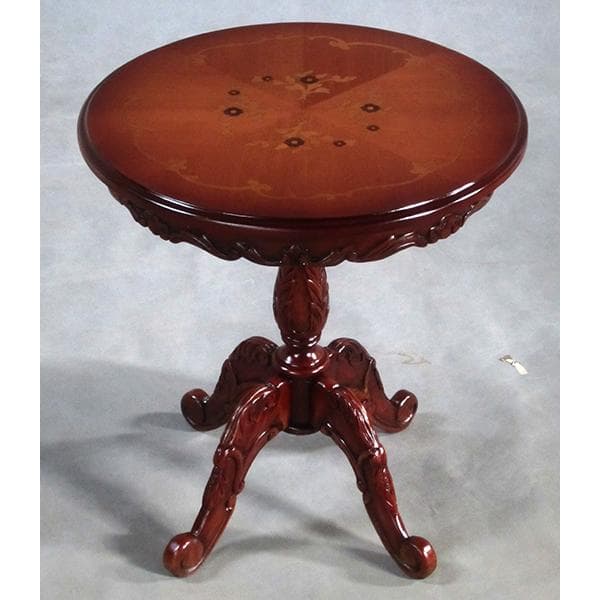 激安！　新品　マホガニー　円形　保護ガラス付　 花柄 　彫刻　猫脚　4本足