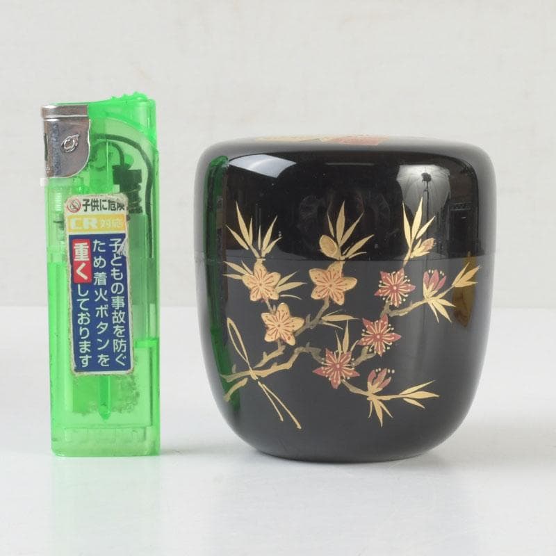 茶道具　加賀蒔絵師　和田寿峰作　立雛蒔絵　中棗　共箱　V　9675